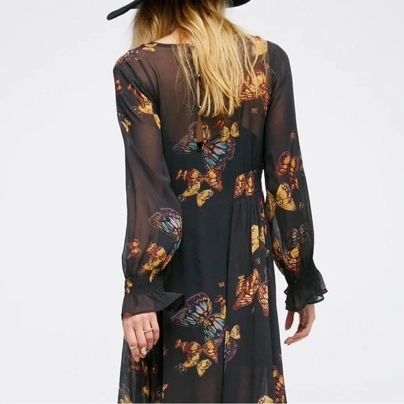Free People Butterfly Skies Black Sheer Handkerchief Asymmetrical Smock Dress XS - Picture 11 of 16